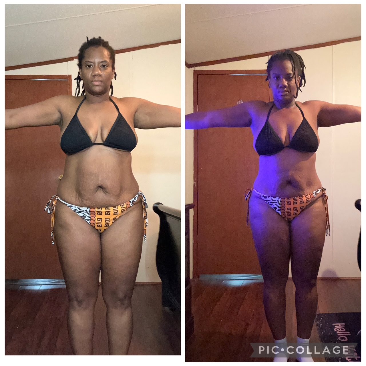 Female client transformation result showing visible body composition change